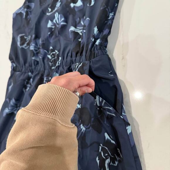 Lole Floral Sleeveless Midi Dress Women's Large Blue Slash Pockets Back Zipper - Picture 7 of 8